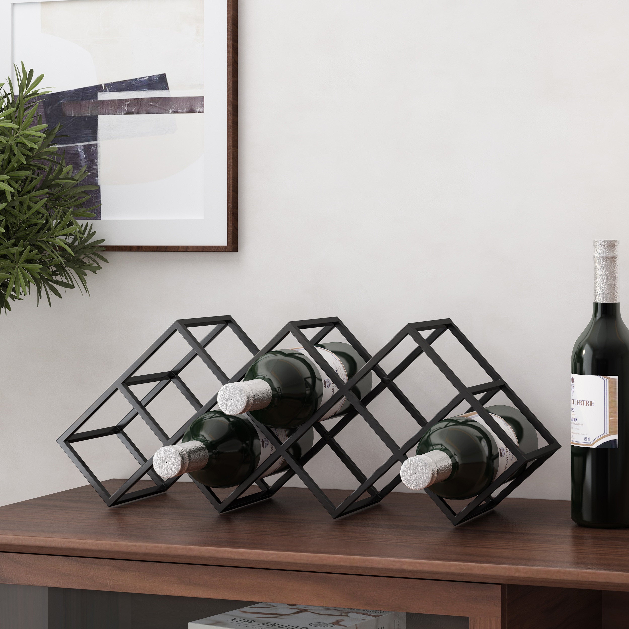 Graveley Modern Industrial 7 Bottle Tabletop Wine Rack, Black