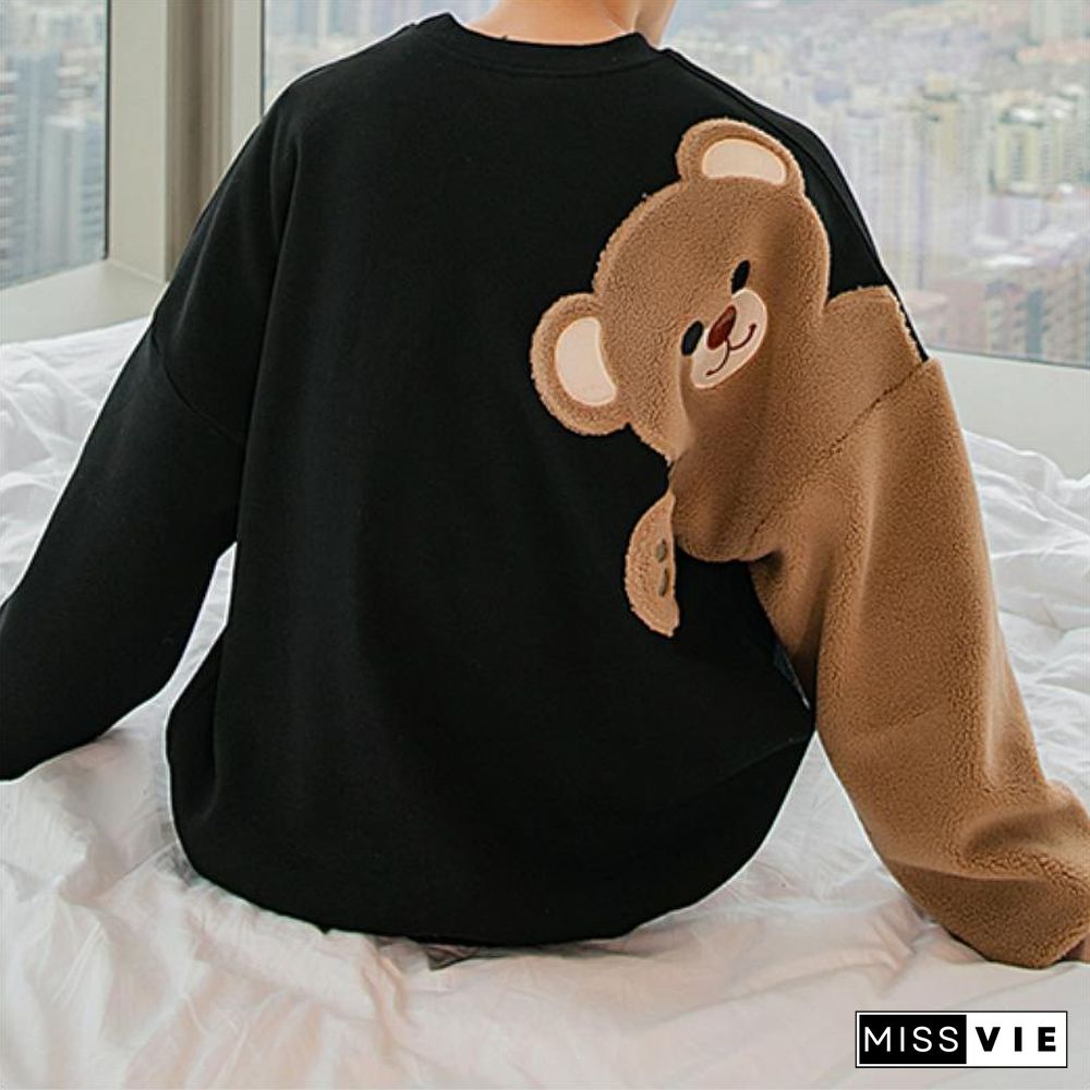 Bear Plush Embroidery Loose Sweatshirt