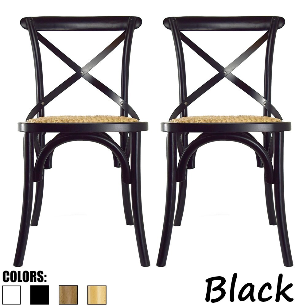 2xhome Set of 2 Wood Antique Farmhouse Cross Back Dining Chairs Rattan With X Back Dark Bedroom Restaurants Hotel