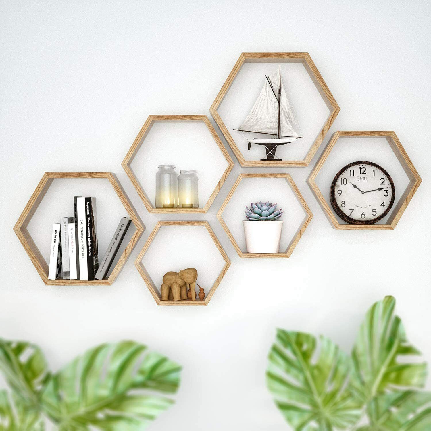 3pcs Shelves Wall Floating Hexagon Plant Shelves Home Decor Shelf for Bedroom