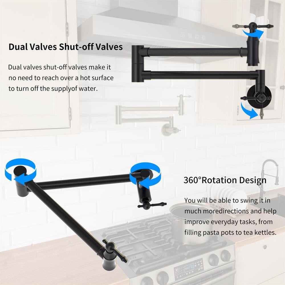 GIVING TREE Modern Wall Mount Faucet Pot Filler Faucet with Lever Blade Handle in Matte Black DTU8041HDMB