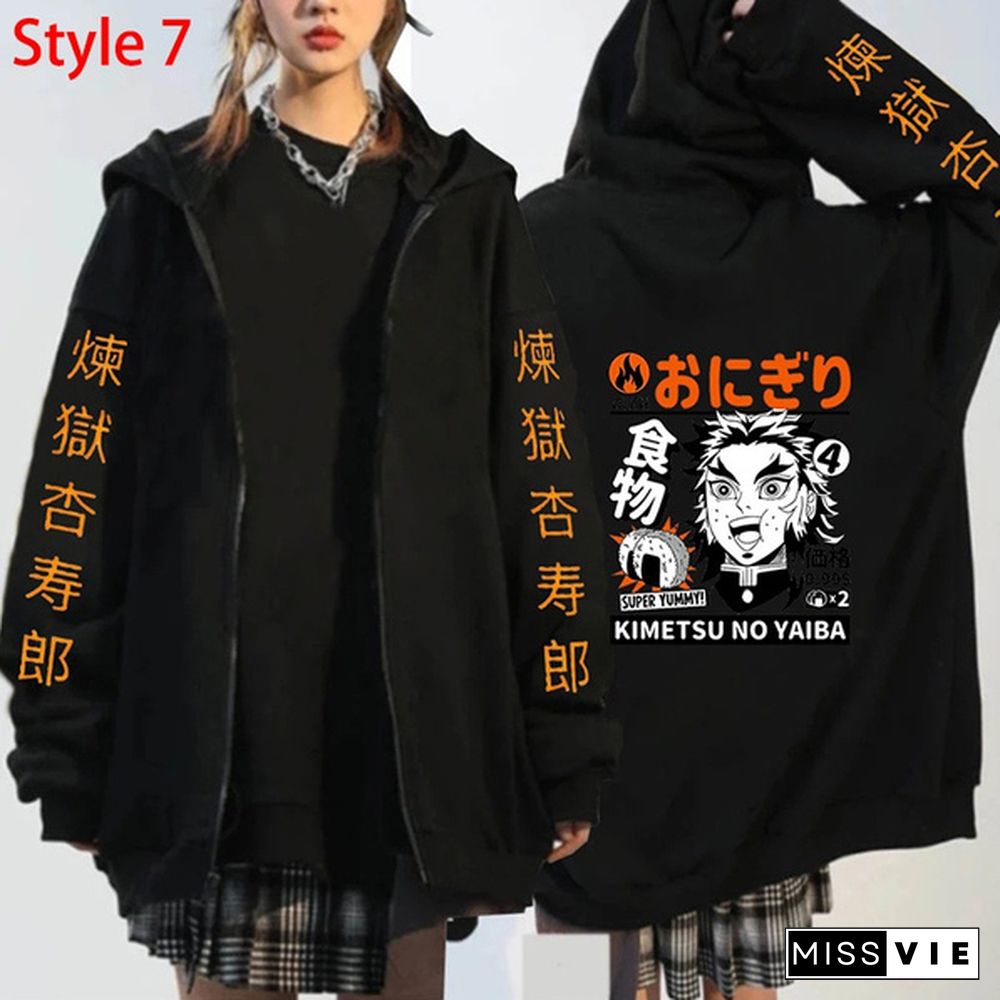 New Demon Slayer Hoodie Anime Kimetsu No Yaiba Zipper Hoodies Fashion Women Men Autumn And Winter Long Sleeve Loose Coat Tops