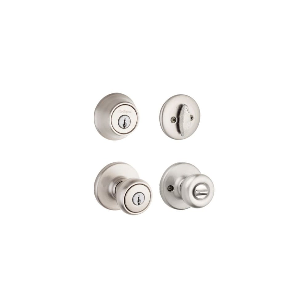 Satin Nickel Tylo Door Knob and Single Cylinder Deadbolt Set