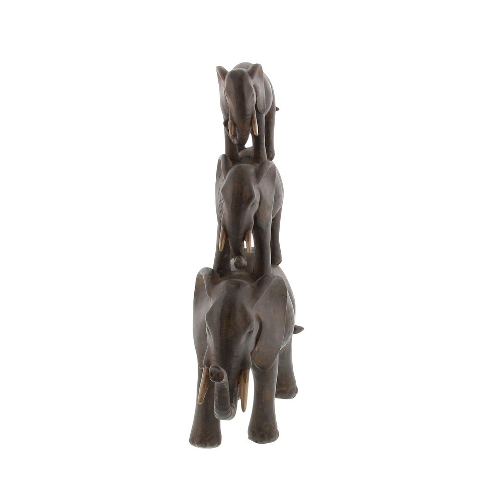 Brown Polystone Elephant Sculpture   10 x 3 x 4