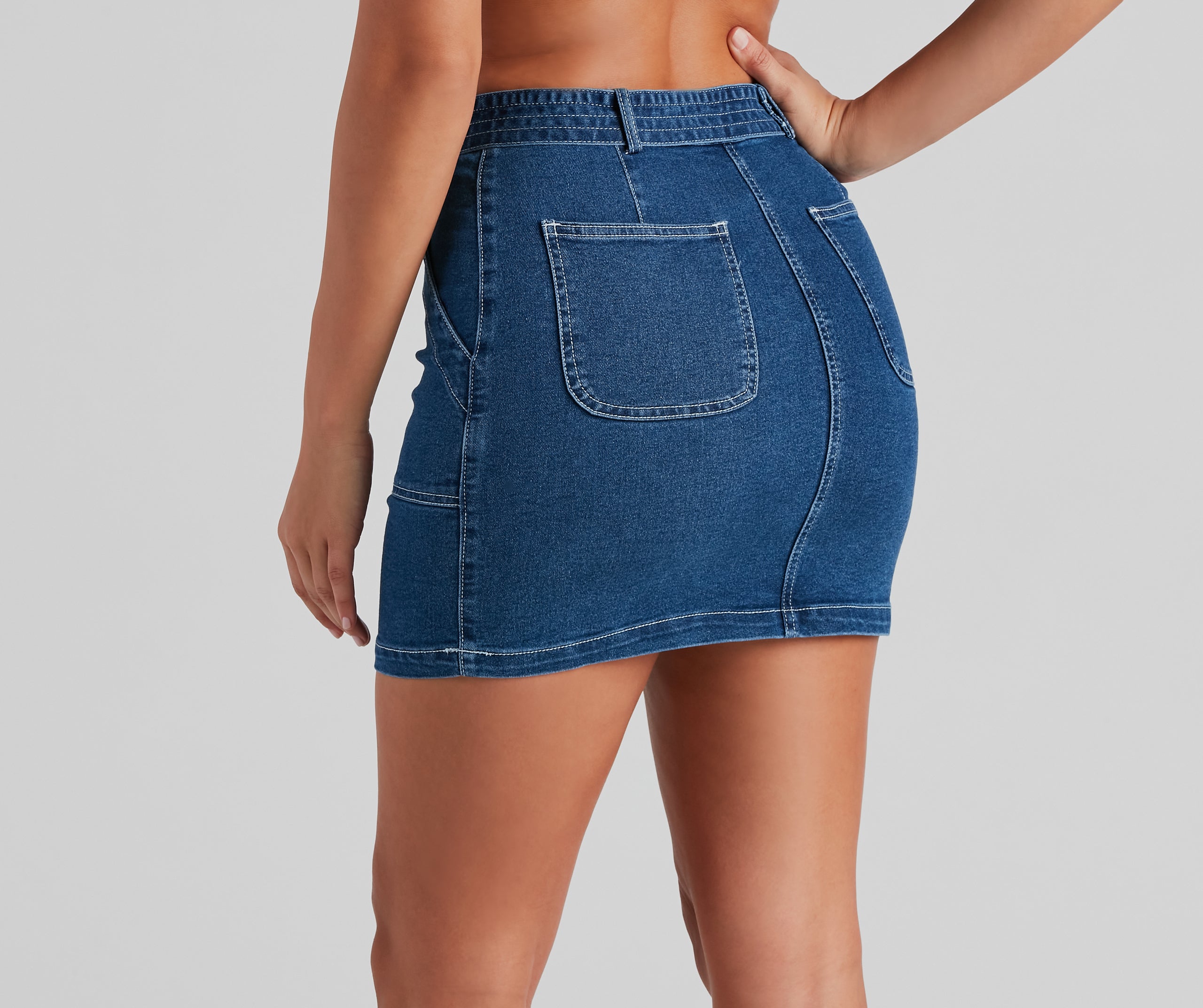 Current Mood Denim Belted Mini Skirt