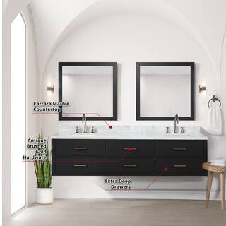 Lexora Sherman 80 in W x 22 in D Black Double Bath Vanity and Carrara Marble Top LVSH80DL100