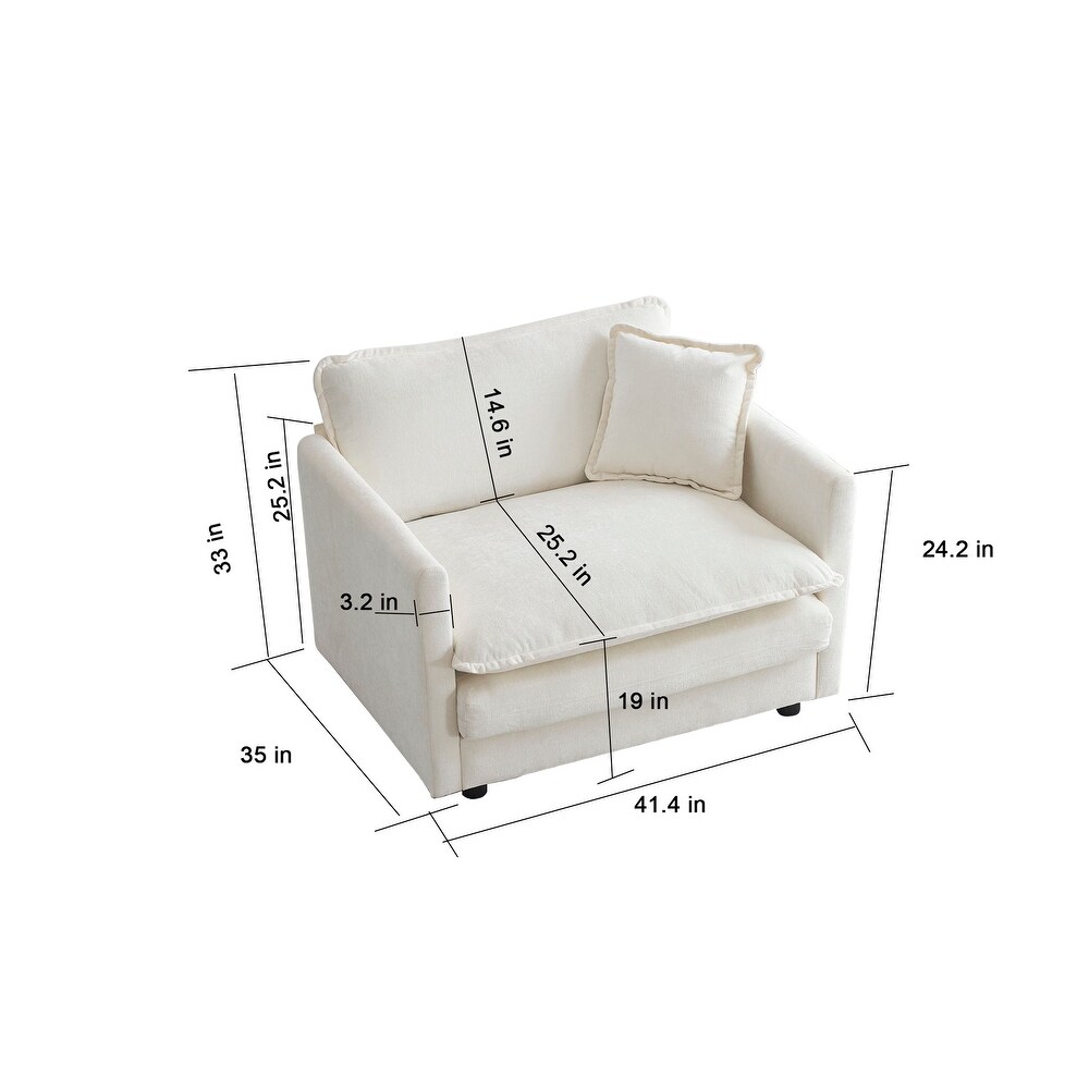 Modern 3 Piece Sofa Set 5 seat Chenille Upholstered Recliner Couch Round Arms Loveseat with 2pc Accent Chairs Sofa  Pillows