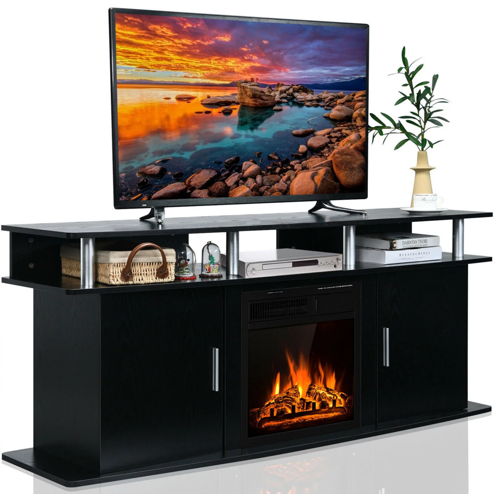 Modern Fireplace TV Console  Floating Top With Spacious Shelf  ampCabinets   Modern   Entertainment Centers And Tv Stands   by Declusia  Houzz