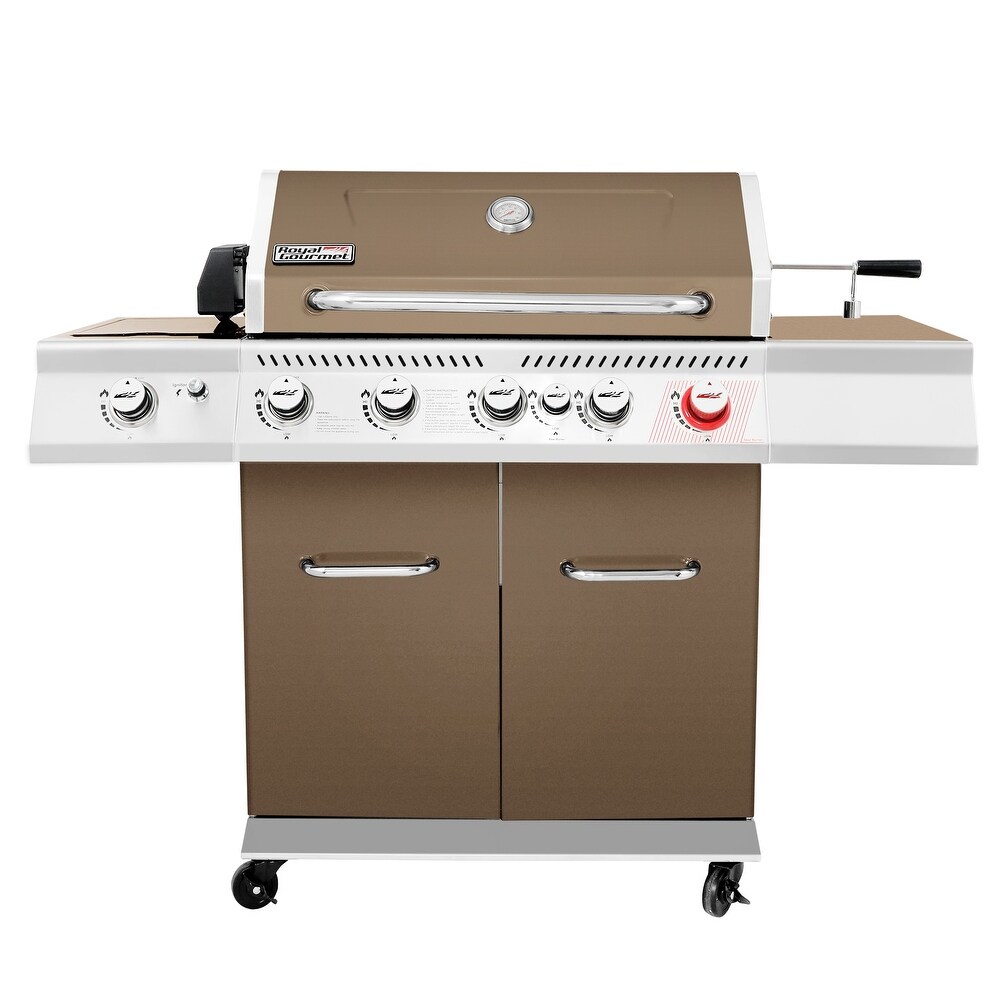 Royal Gourmet 5 Burner Cabinet Style Gas Grill with Rotisserie Kit  Sear Burner Coffee/Red