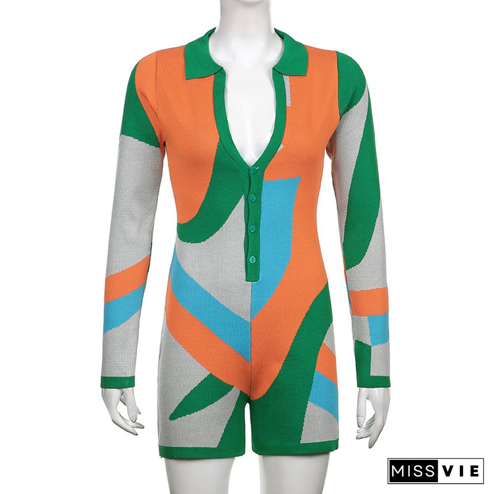 Color Block Stitching Y2K Long Sleeve Rompers