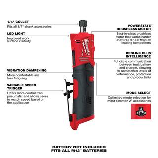 MW M12 FUEL 12V Lithium-Ion Brushless Cordless 14 in. Right Angle and Straight Die Grinder Kit (Tool-Only Kit) 2485-20-2486-20