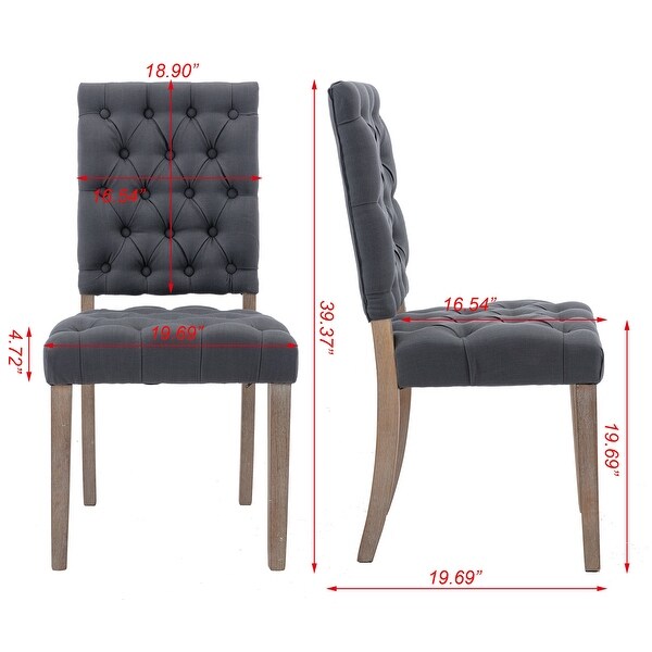 Wooden Frame Linen Fabric Tufted Dining Chair，Set of 2