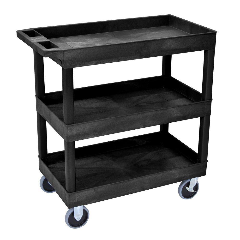 H Wilson Heavy Duty EC Series 18 in. W x 35 in. L 3-Tub Shelf Utility Cart Black EC111HD-B