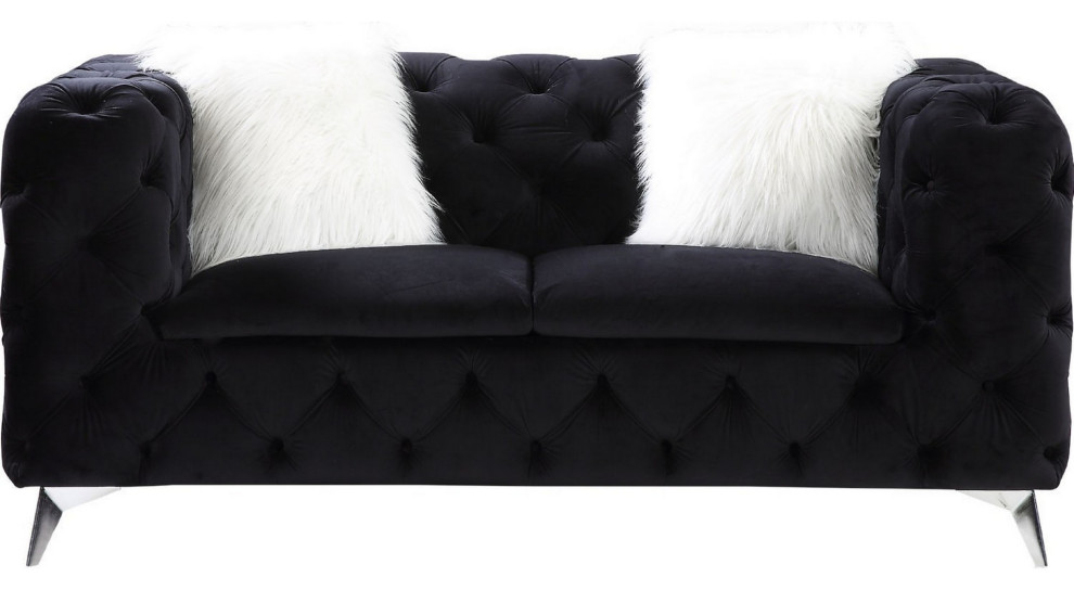 Benzara BM250263 Loveseat With Tufted Fabric Seating and Metal legs  Black   Midcentury   Loveseats   by Uber Bazaar  Houzz