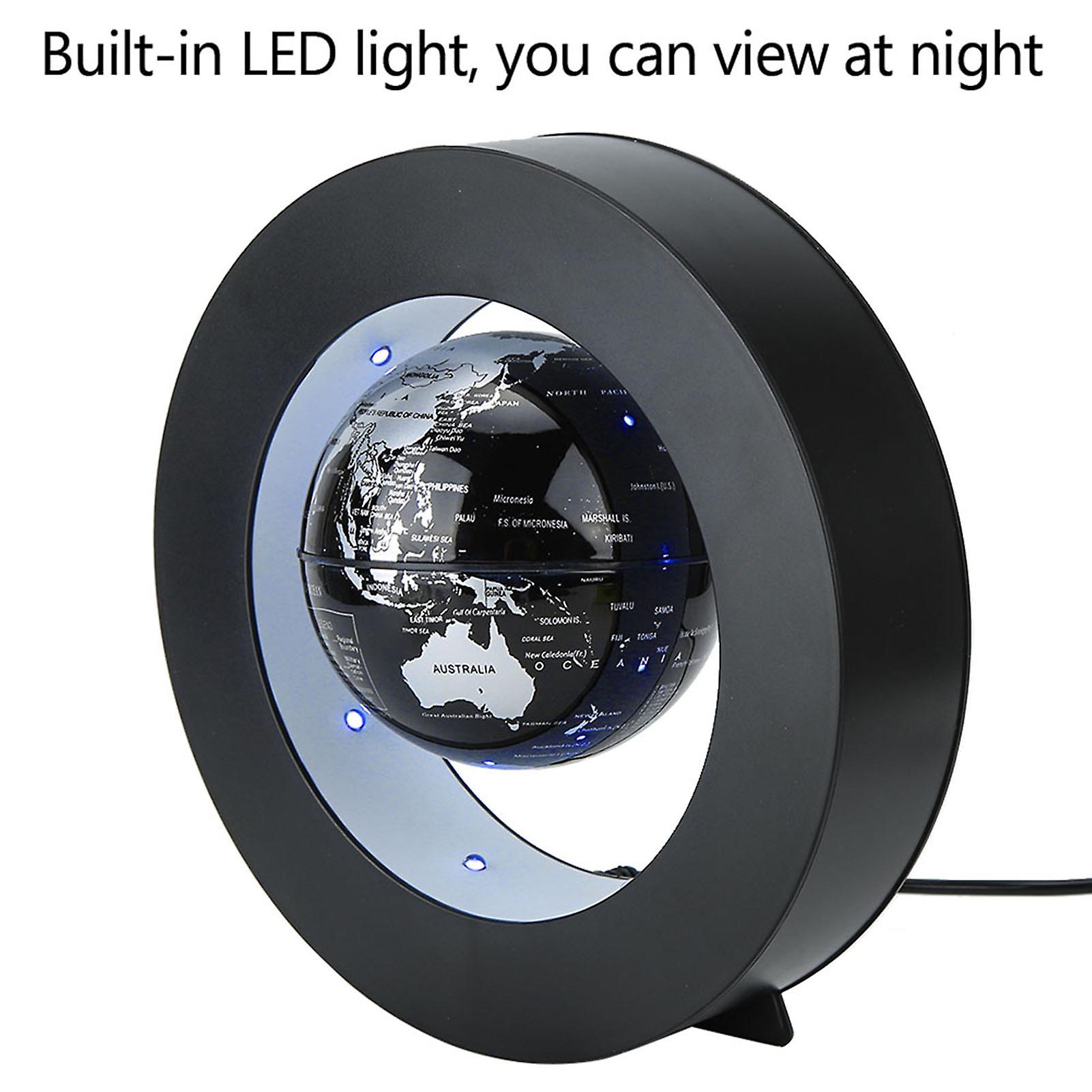 Electronic Magnetic Levitation Floating Globe With Led Light Home Display(silver Black Eu Plug)