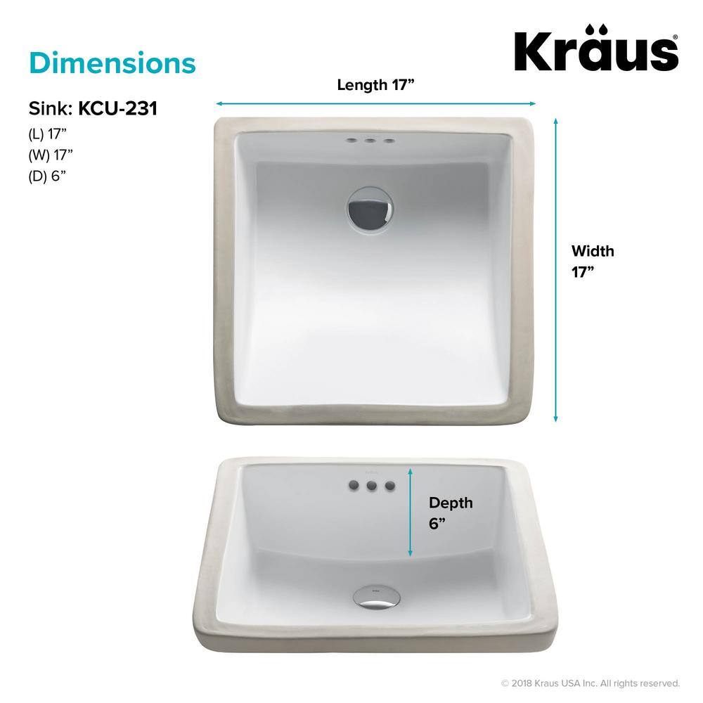 KRAUS Elavo Square Ceramic Undermount Bathroom Sink in White with Overflow KCU-231