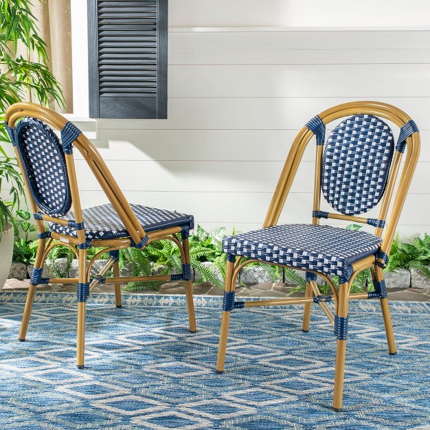 Lenda French Bistro Chair set Of 2 Navy white Safavieh