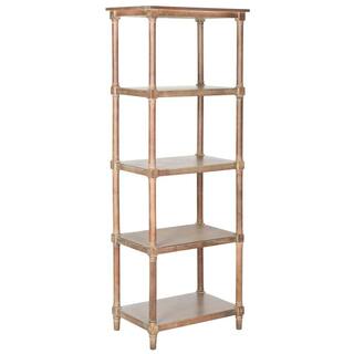 SAFAVIEH Odessa 66.9 in. BrownOff-White Wood 4-shelf Bookcase AMH5721B