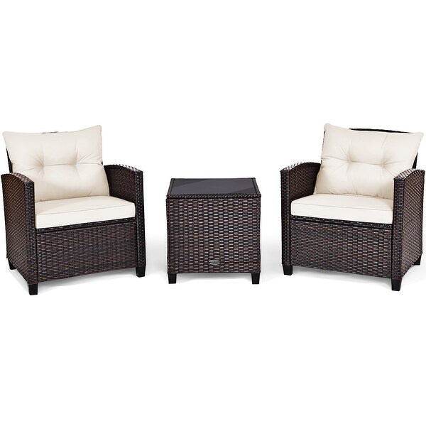 Outdoor 3piece Cushioned Rattan Patio Furniture Conversation Set