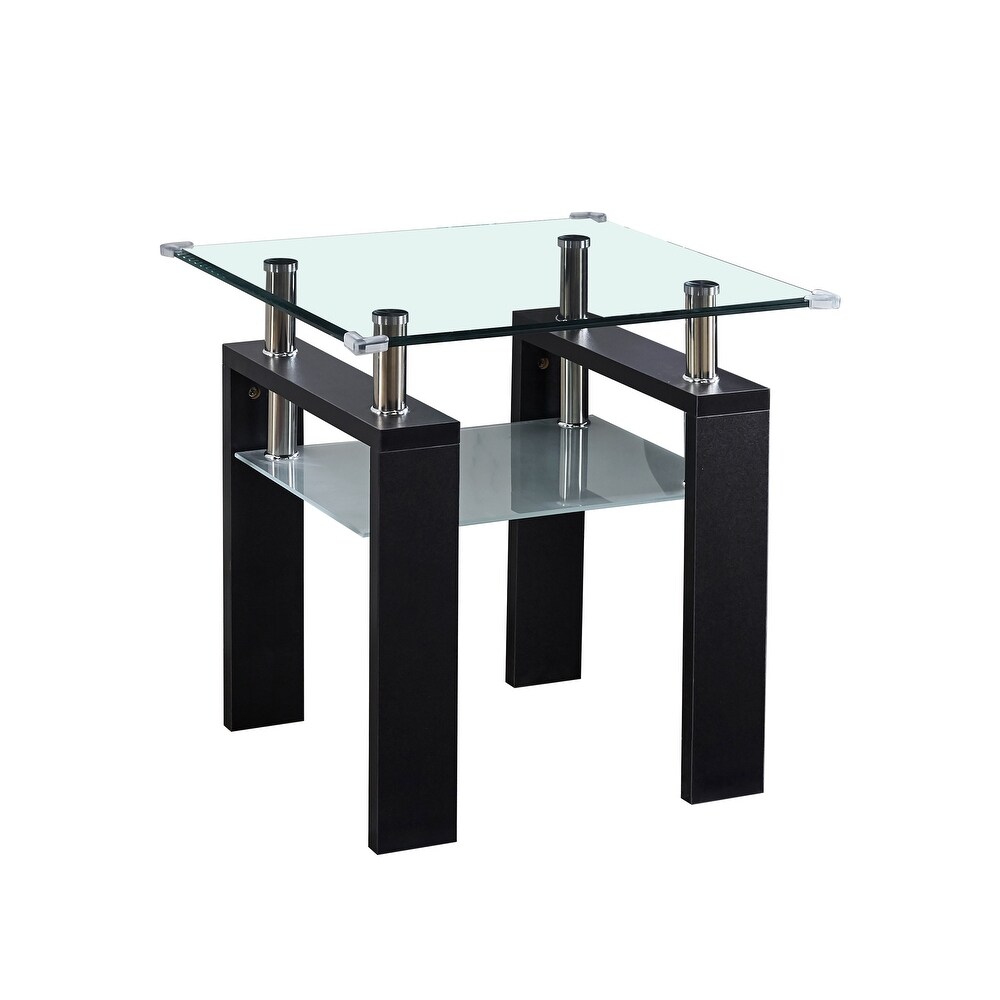 Clear Glass Top Side Table End Table Sofa Table for Living Room