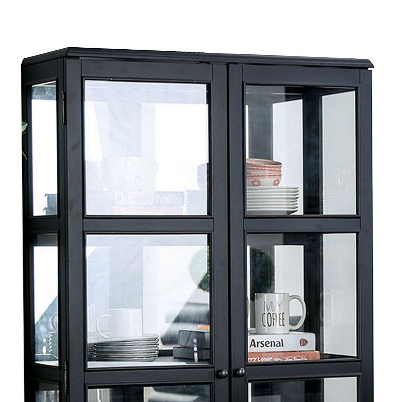 Transitional Wooden Curio Cabinet with Two Glass Doors and Four Shelves， Black