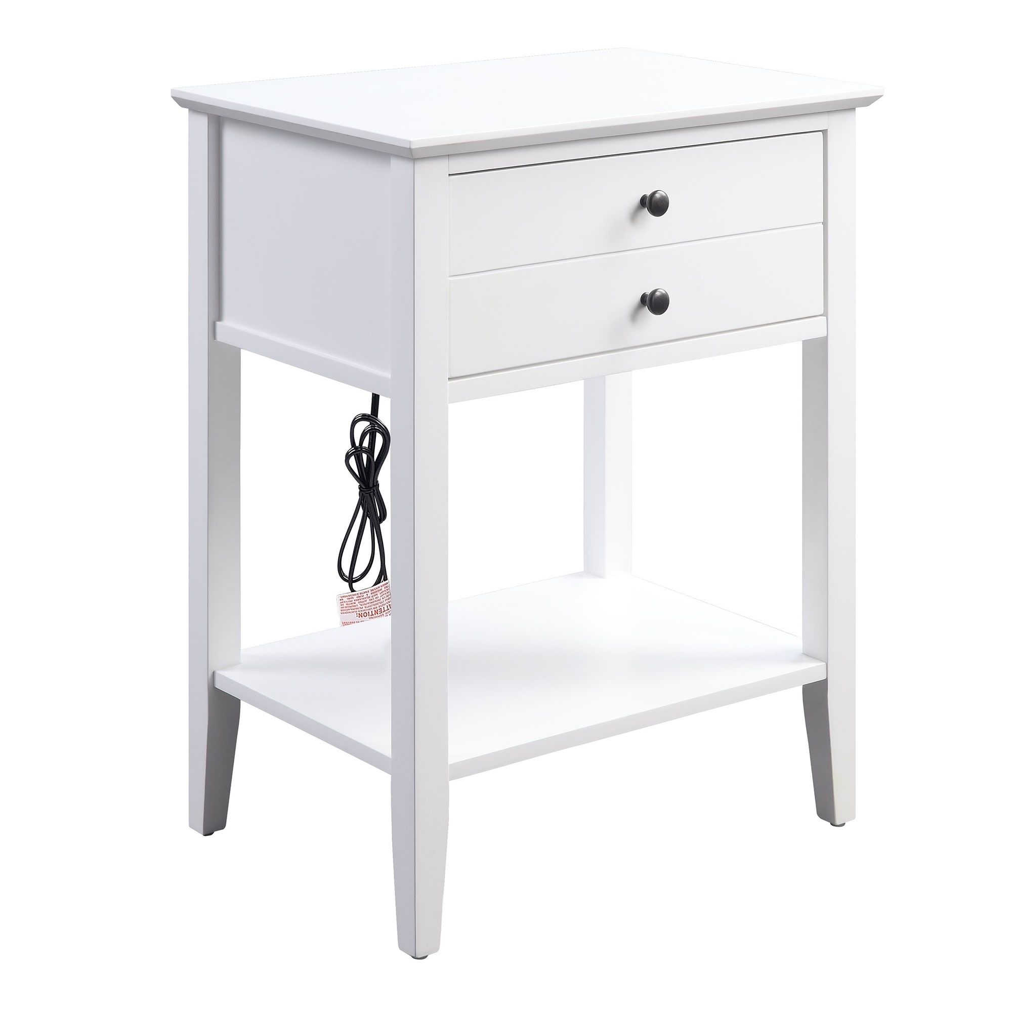 Rectangular Wooden Side Table with 1 Drawer and 1 Bottom Shelf， White