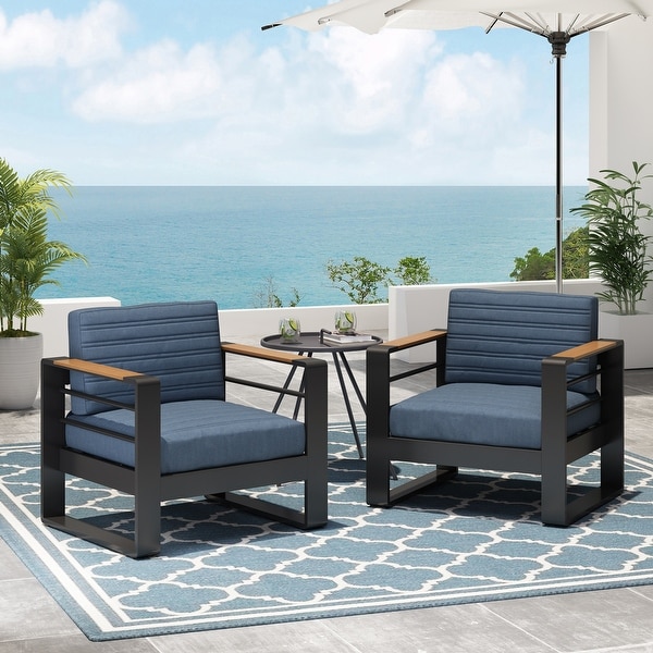 Giovanna Outdoor Aluminum Club Chairs with Faux Wood Accents (set of 2) by Christopher Knight Home