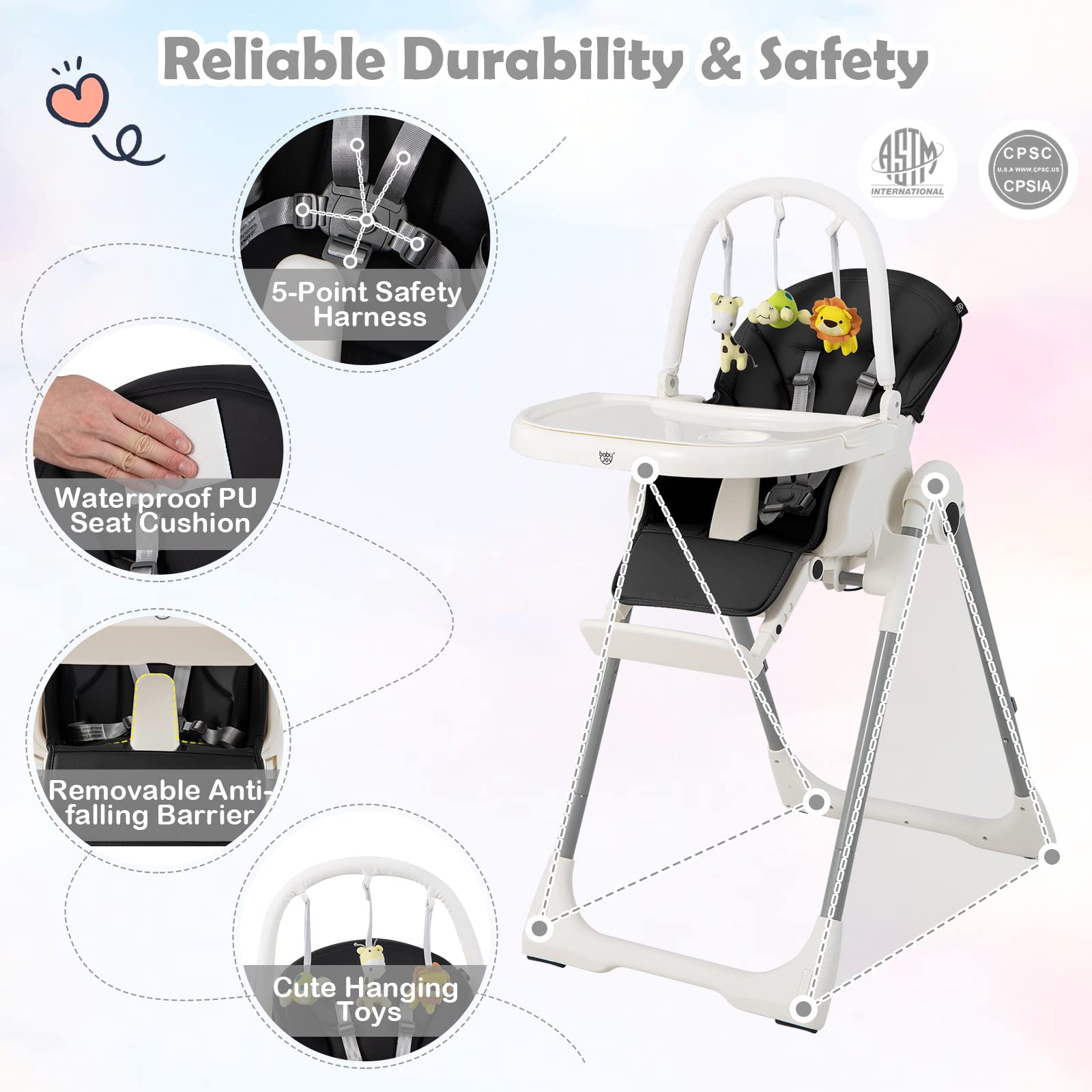 Costzon High Chair, Foldable Highchair