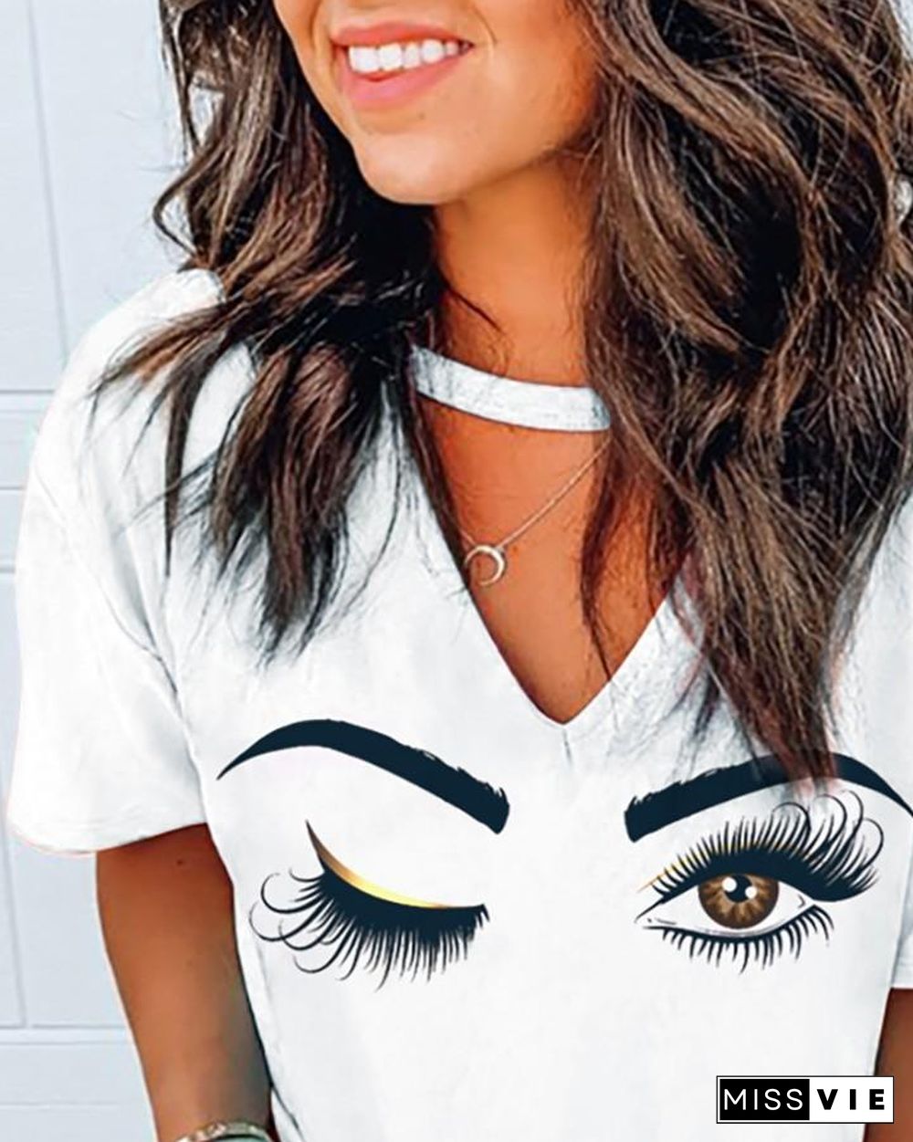 Eyes Print Cutout Front Casual T-shirt P11500