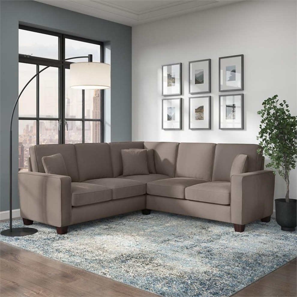 Stockton 87W L Shaped Sectional Couch in Chocolate Brown Microsuede   Transitional   Sectional Sofas   by Homesquare  Houzz