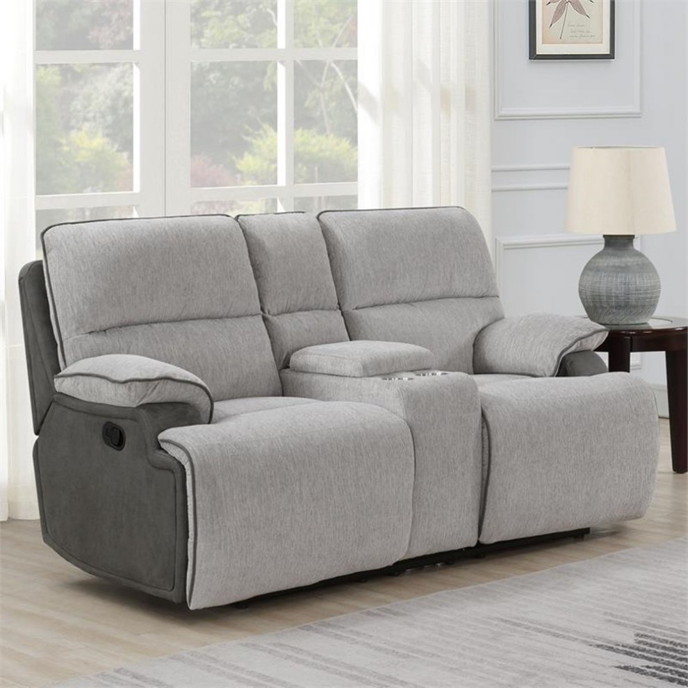 Steve Silver Cyprus Recliner Console Loveseat With Light Grey Finish CY950CL   Loveseats   by Homesquare  Houzz