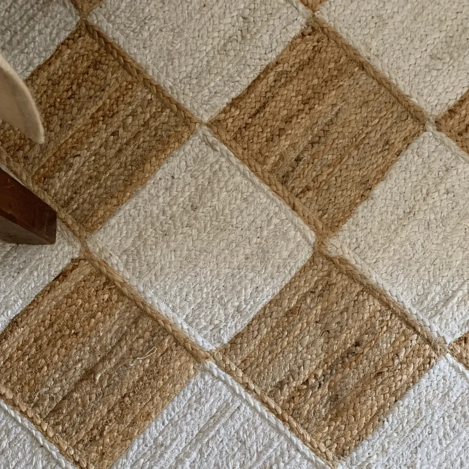 Tranquilran Diamond Checker Jute Rug - Natural and White