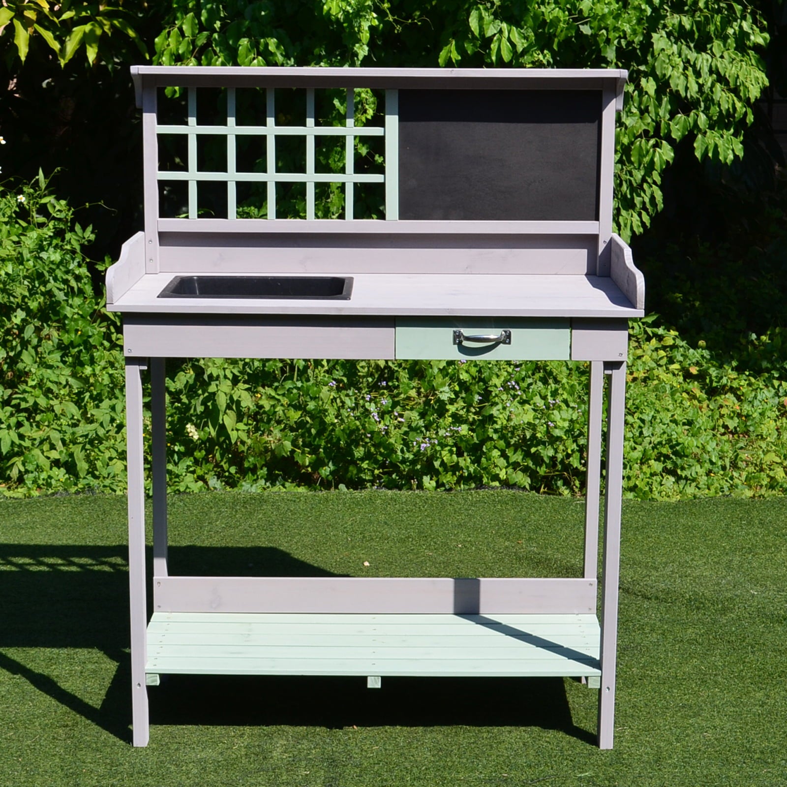 Outsunny Dark Gray and Light Blue Fir and Wood Potting Bench