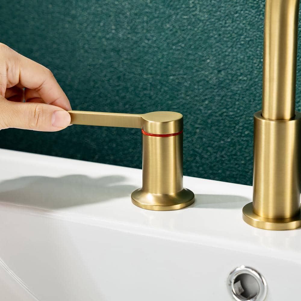 RAINLEX 8 in Widespread Double Handle Bathroom Faucet with Drain Assembly in Brushed Gold