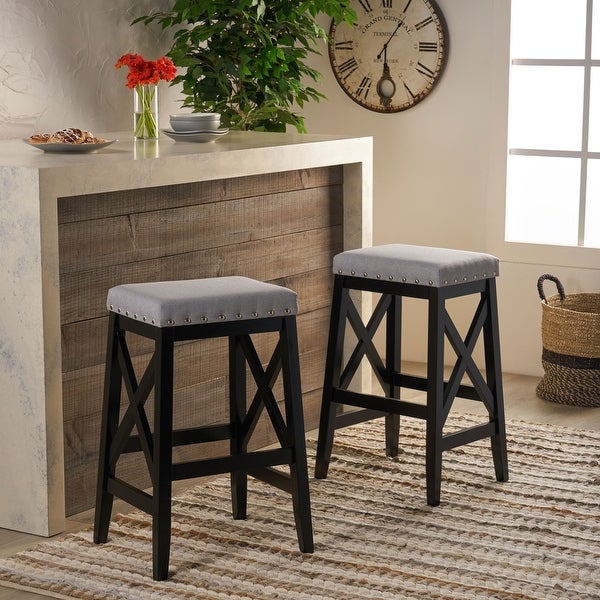 Greely Contemporary Farmhouse Upholstered Fabric Barstools (Set of 2) by Christopher Knight Home