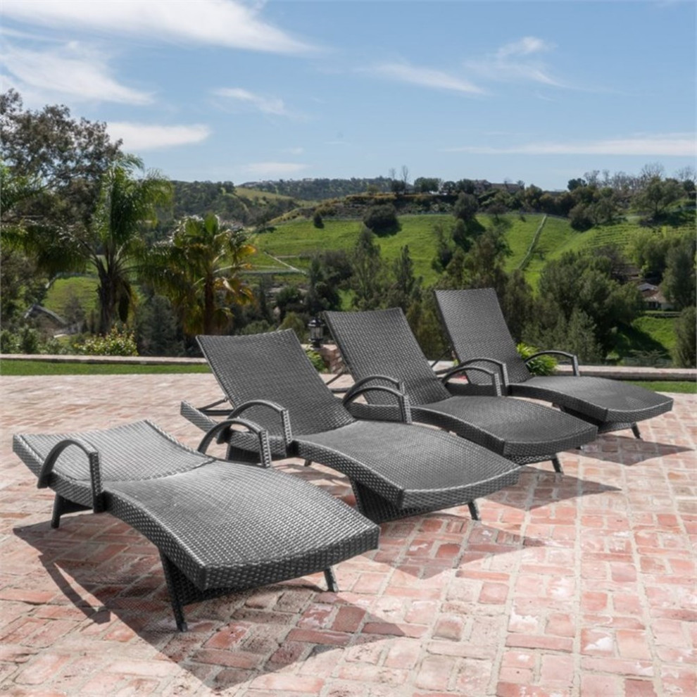 Noble House Salem Outdoor Wicker Arm Chaise Lounge in Gray (Set of 4)   Tropical   Outdoor Chaise Lounges   by Homesquare  Houzz