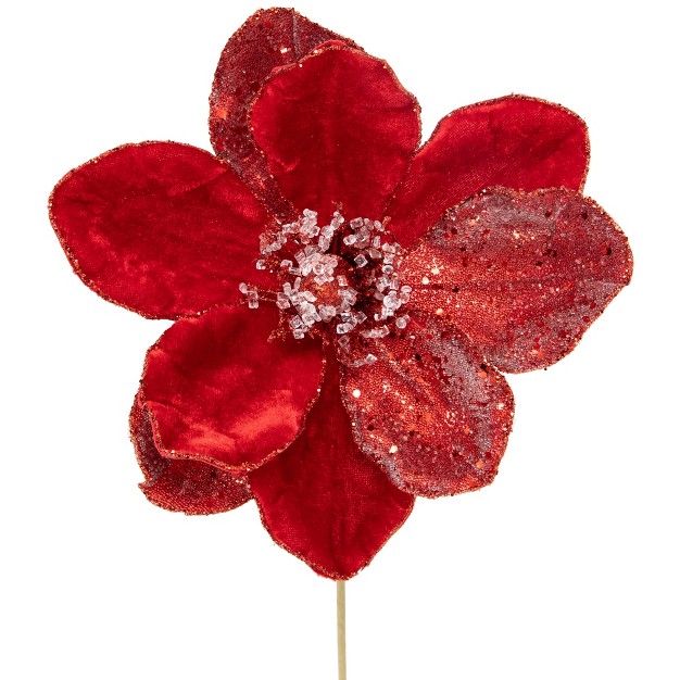 Red Magnolia Glittered Christmas Stem Spray