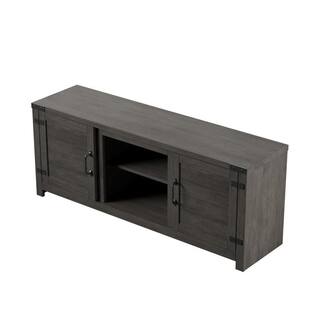 Twin Star Home 60 in. Weathered Gray TV Stand Fits TV's up to 65 in. with Planked Doors and Nail Head Details TC60-6714-PG77