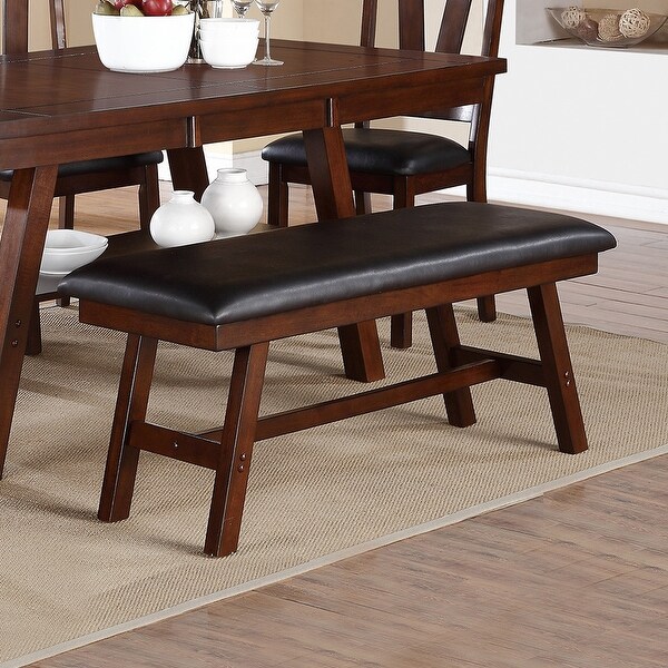 Black Faux Leathe Dining Bench， Dark Walnut