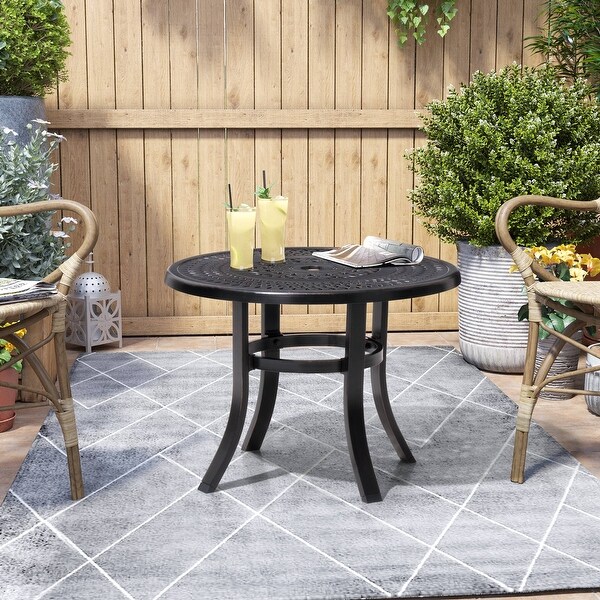 Pellebant Outdoor Round Cast Aluminum Small Table with Umbrella Hole