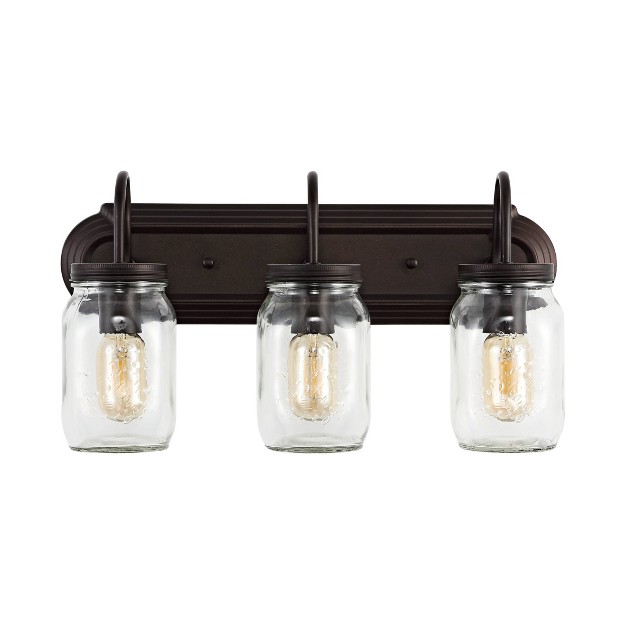 Led 3 light Gaines Industrial Iron Mason Jar Wall Sconce Oil Rubbed Bronze clear Jonathan Y