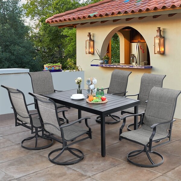 MAISON ARTS Patio Dining Set 9/7 Pieces Outdoor Metal Furniture Set，8/6 C Spring Motion Chairs and 1 Expandable Table