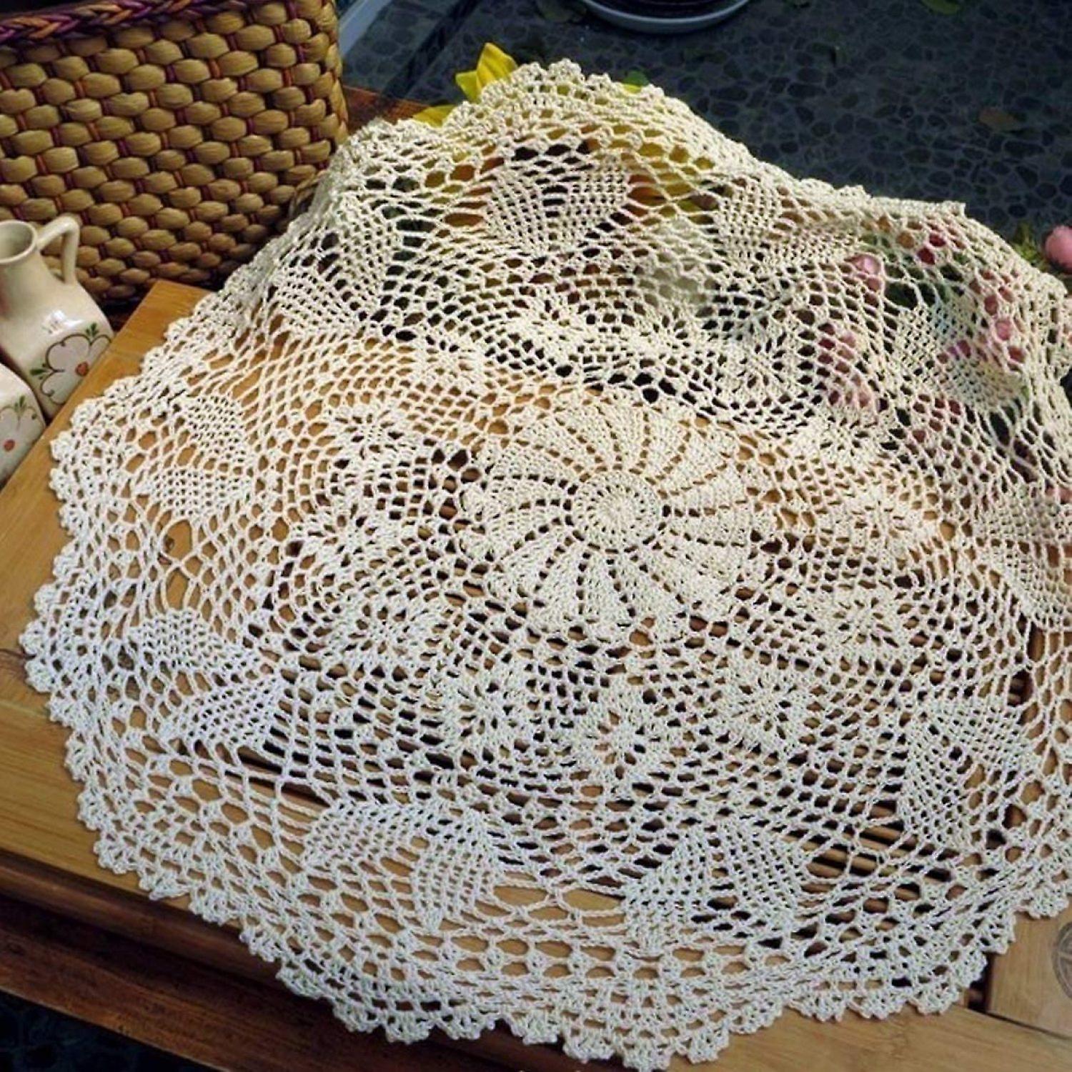 Handmade Crochet Cotton Lace Table Sofa Doily， Waterlily， Beige， 22 Inch