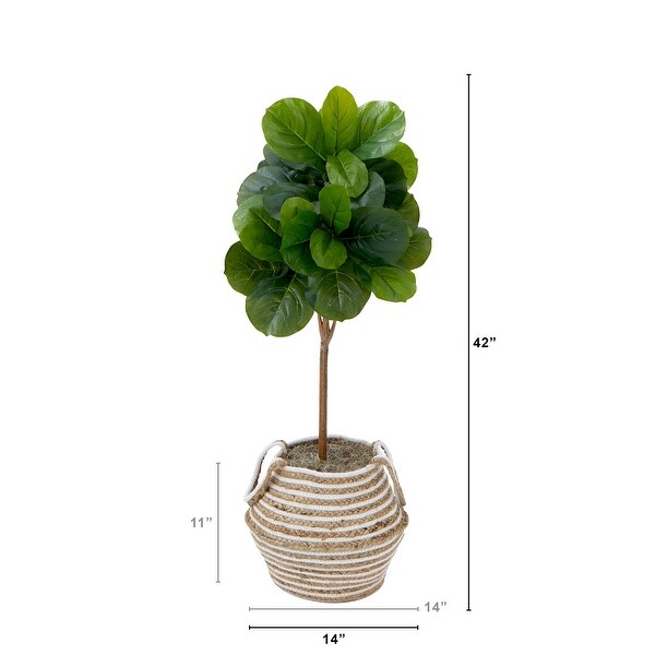 3.5' Artificial Fiddle Leaf Fig Tree with Handmade Cotton Basket with Tassels DIY KIT