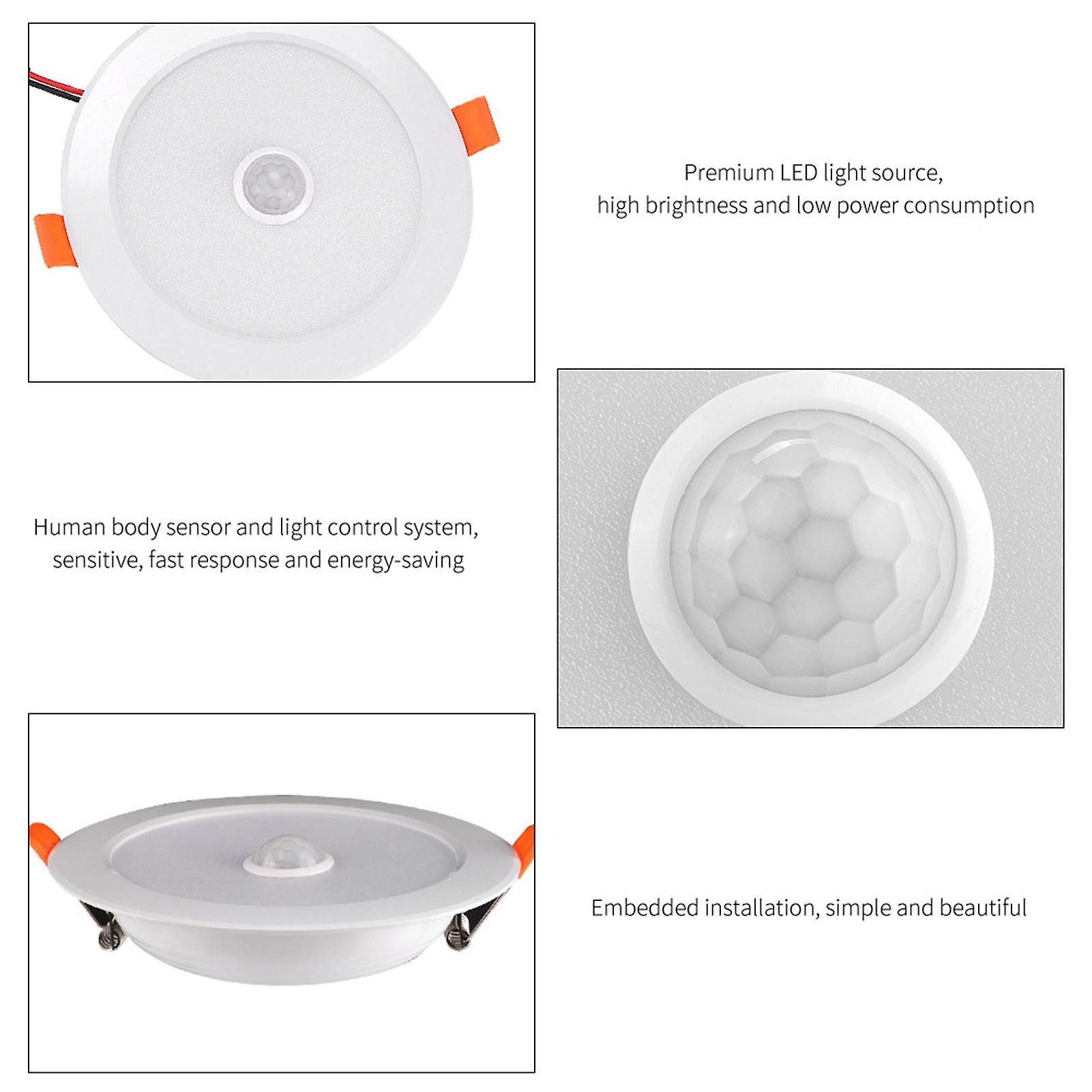 12w Ac85265v Led Ceiling Light Downlight Human Body Sensor Recessed Lamp For Home Indoor (warm White 3000k)