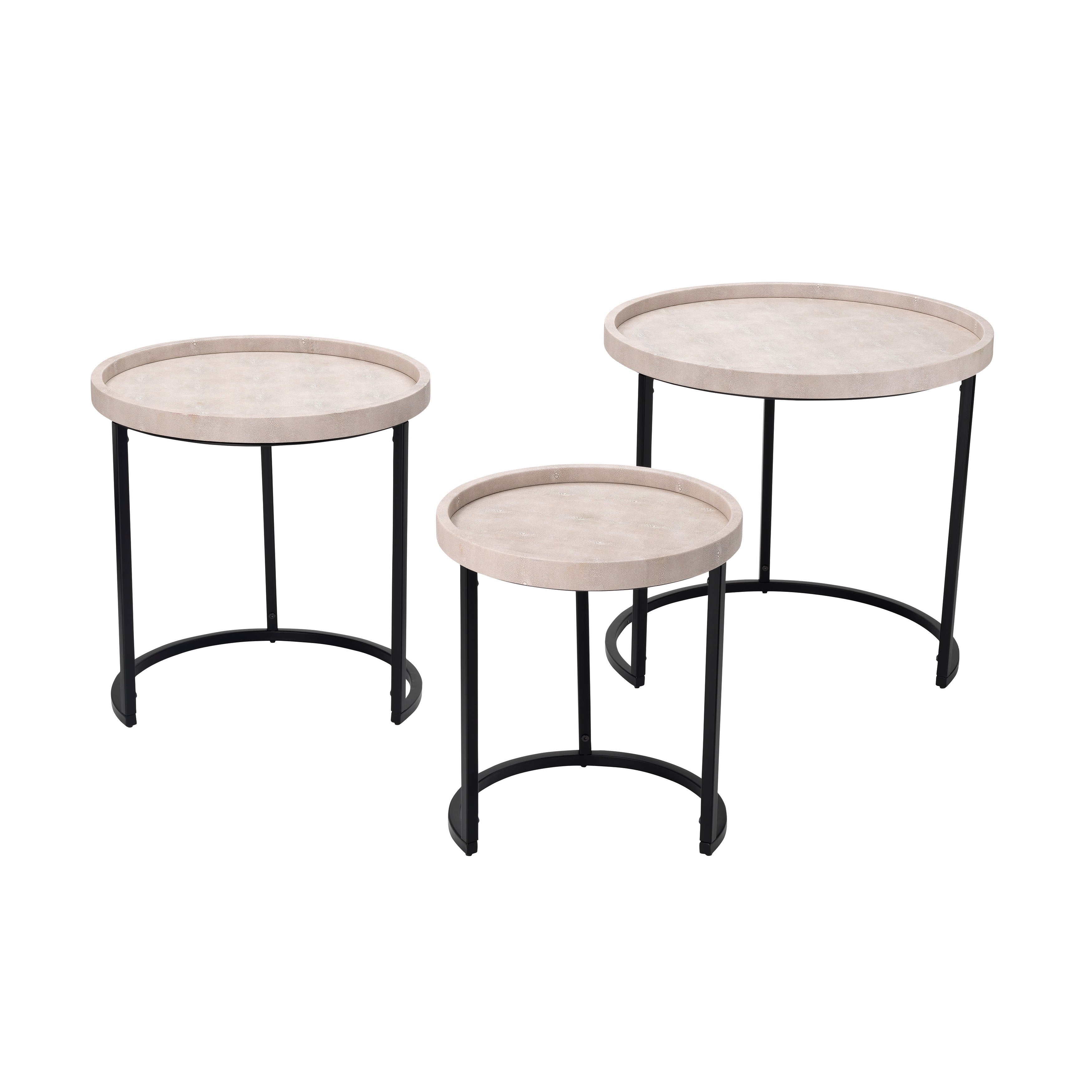 Alden Décor Holden Faux Shagreen Nesting Tables (Set of 3)， Cream