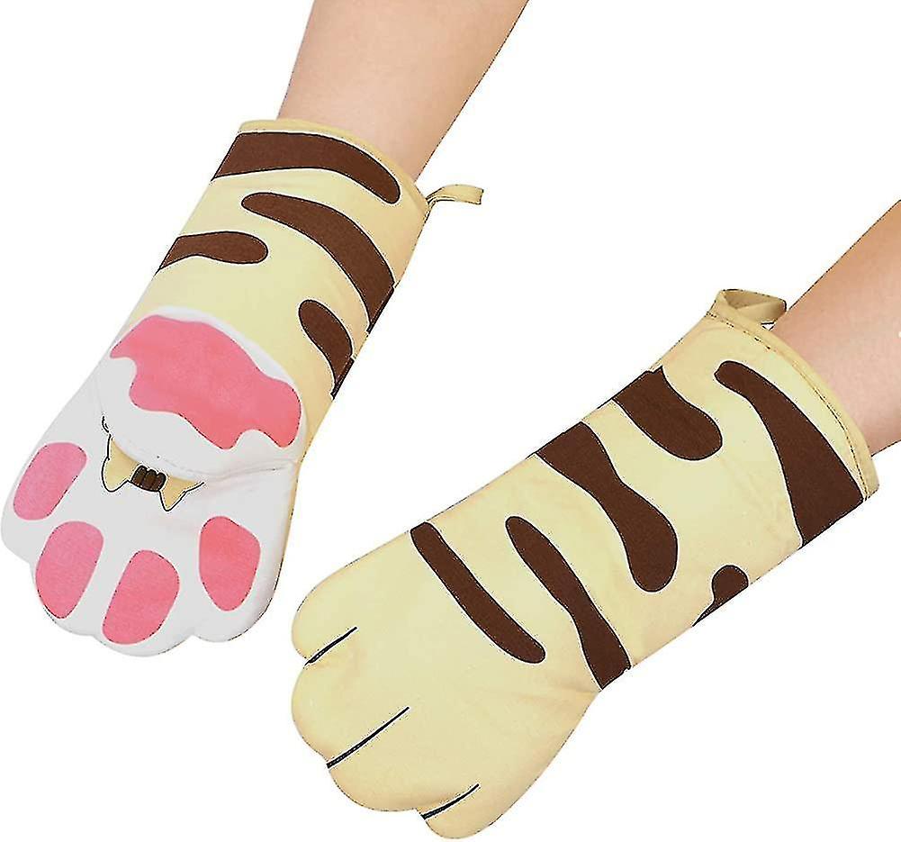 Oven Mitts Kitten Cat Paw Design Heat Resistant Oven Gloves Thick Cotton Lining