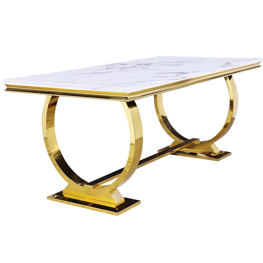 Modern Dining Room Table with Stainless Steel Metal U Base