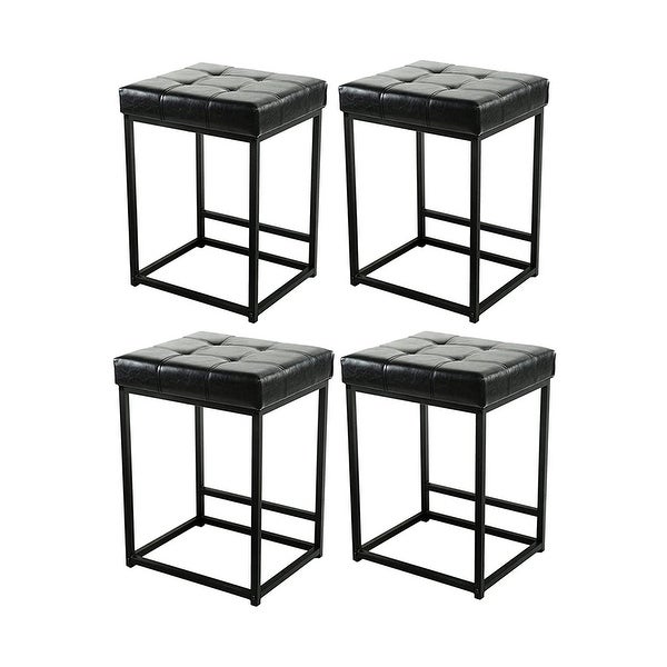 24 Inch Square Upholstered Metal Bar Stool- Set of 4