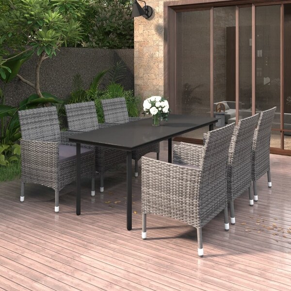 vidaXL Patio Dining Set Outdoor Table and Chair Set Poly Rattan and Glass